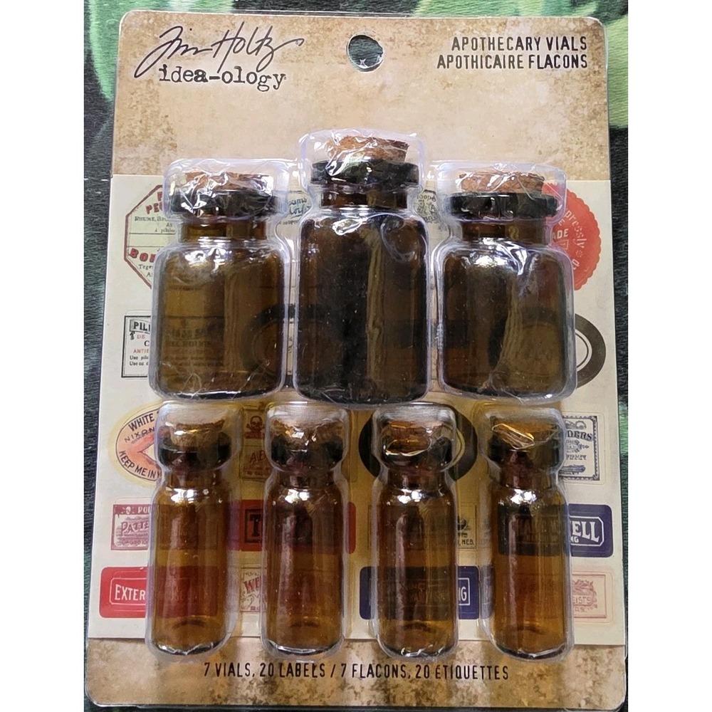 Tim Holtz Idea-ology Glass Apothecary Vials + Corks & Labels Bottles TH93302